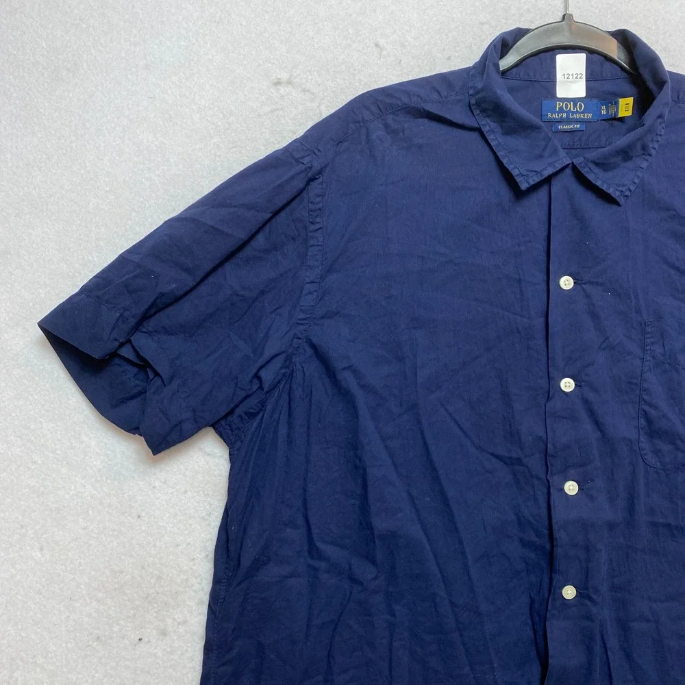 Polo Ralph Lauren Shirt Mens XL Navy Blue Short Sleeve Classic Fit Button-Down